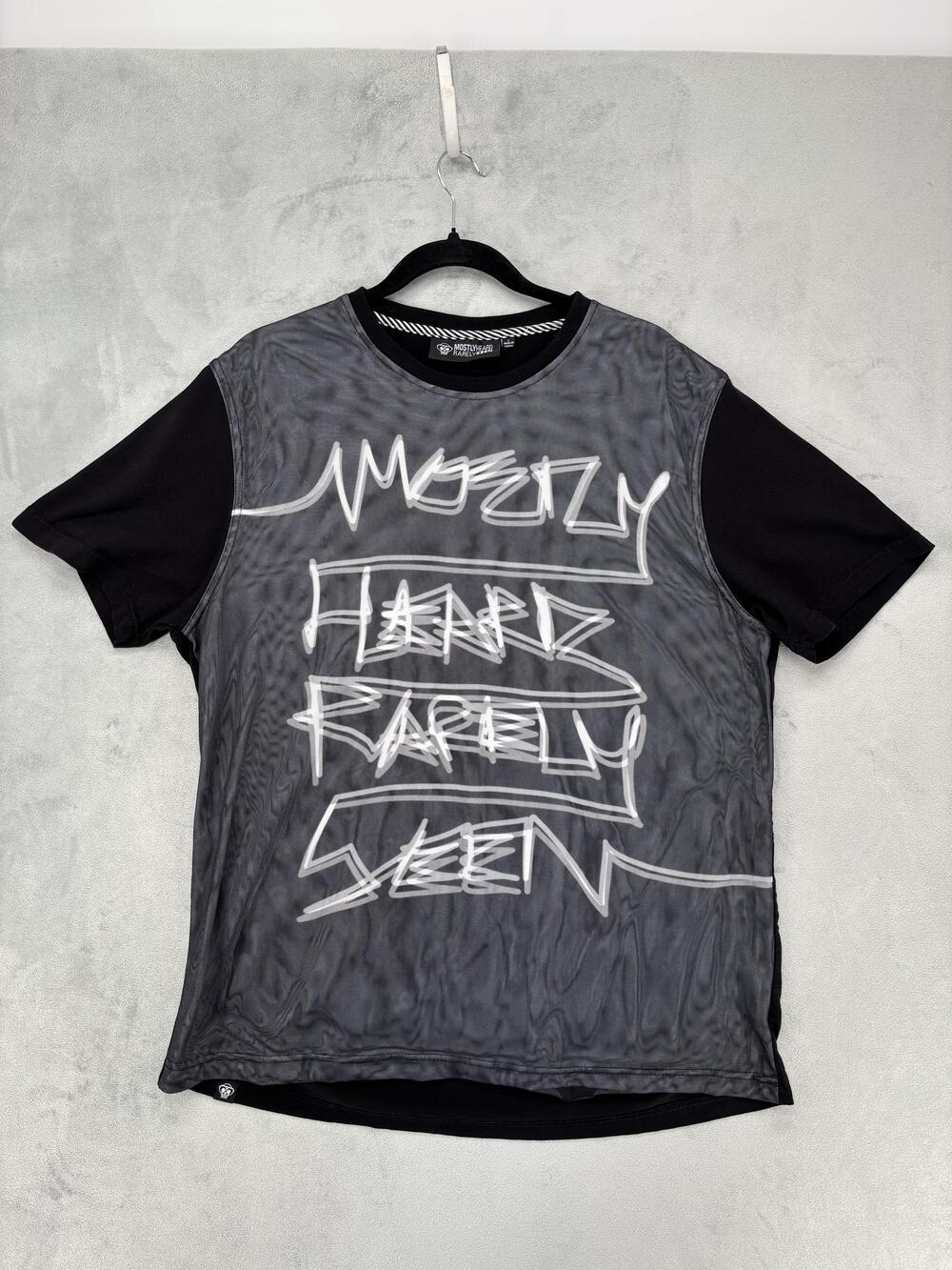 Mostly Heard Rarely Seen Shirt Mens Large Black Graffiti Mesh Streetwear Graphic